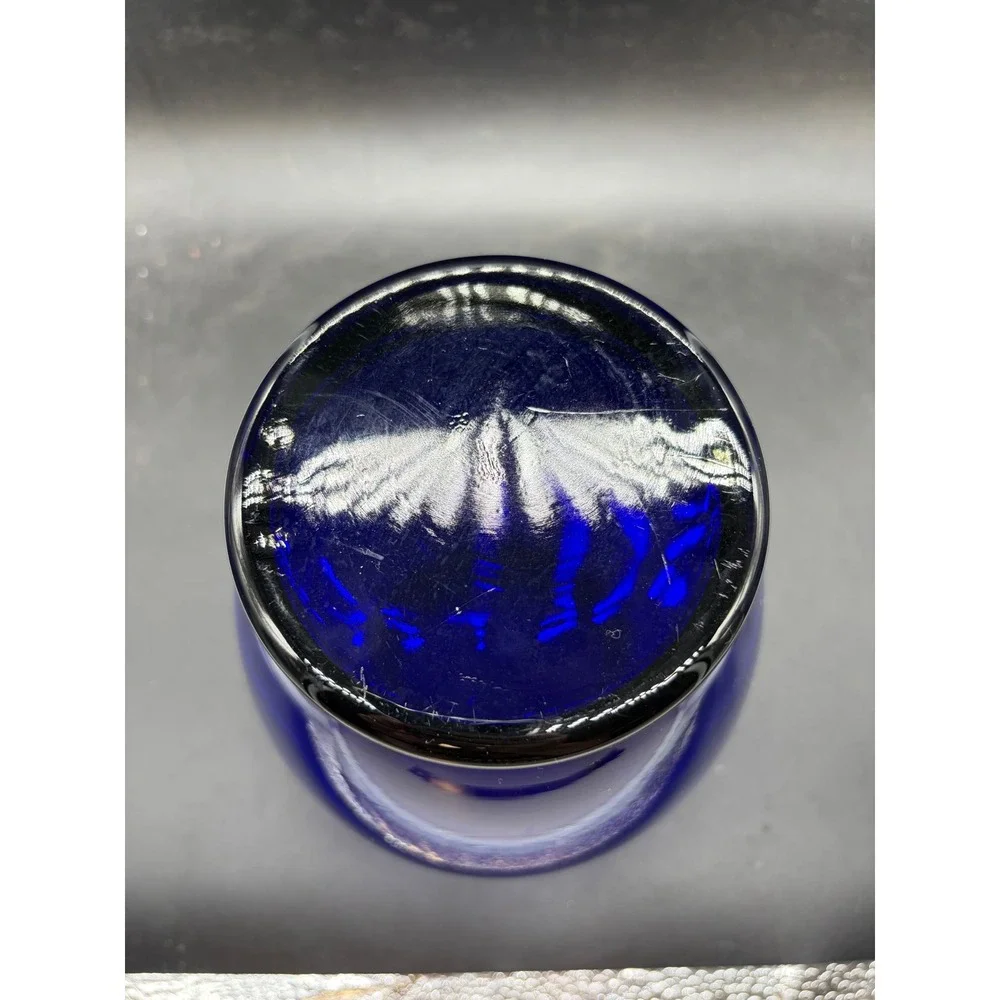 Vintage Cobalt Blue Glass Bulbous Vase Flared Rim Pedestal Base 7 Inch